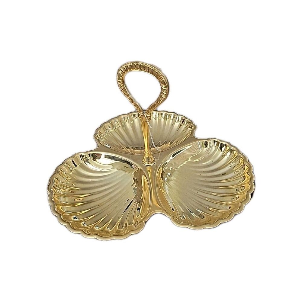 1969 VINTAGE IRVING Ware GO GO GOLDEN 3 SHELL SERVER Pastry TRAY RARE NY USA